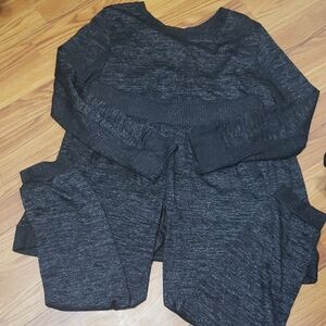 Chico's High Rise Black Crew Neck Jogger Sweater Textured Knit and Pant (2 Pcs.)